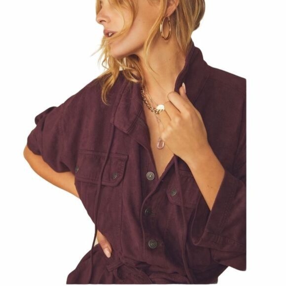 Free People Larson Shortall Romper in Plum Size Medium NWOT - Picture 3 of 13